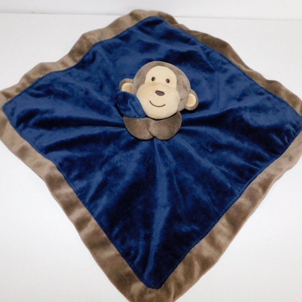 Carters Blue Brown Monkey Chimp Rattle  Plush Security Blanket Baby Lovey Nunu